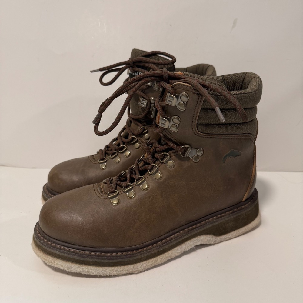 Simms Mens Freestone Wading Boots 8 Brown Felt Sole Fishing River Lace Up